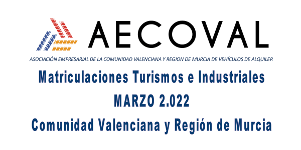 Matriculaciones Turismos e Industriales  MARZO 2.022 Comunidad Valenciana y Región de Murcia