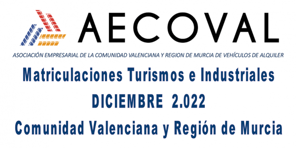 Matriculaciones Turismos e Industriales  DICIEMBRE 2.022 Comunidad Valenciana y Región de Murcia